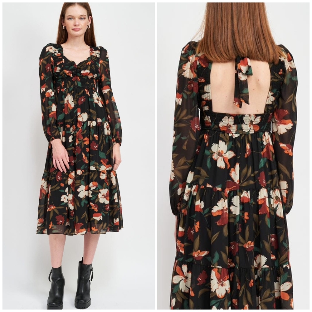 Jacquie The Label Sophisticated Chic Floral Long Sleeves Maxi Dress - Picture 1 of 5
